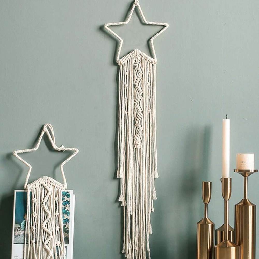 boho macrame star tassel wall decor hanging accent - Picture 2 of 5